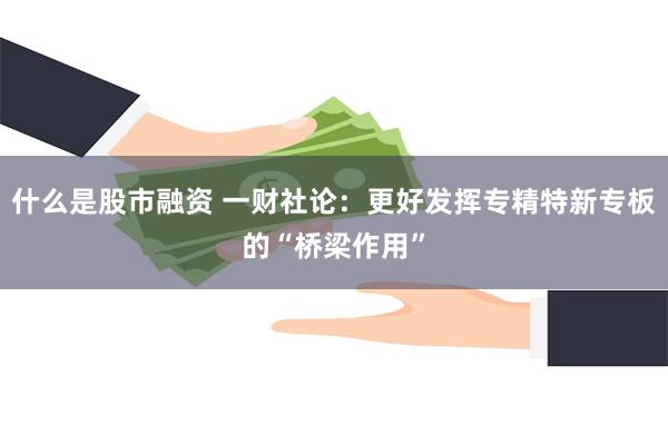 什么是股市融资 一财社论：更好发挥专精特新专板的“桥梁作用”